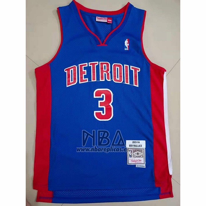 Camiseta Detroit Pistons Ben Wallace NO 3 Mitchell & Ness 2003-04 Azul